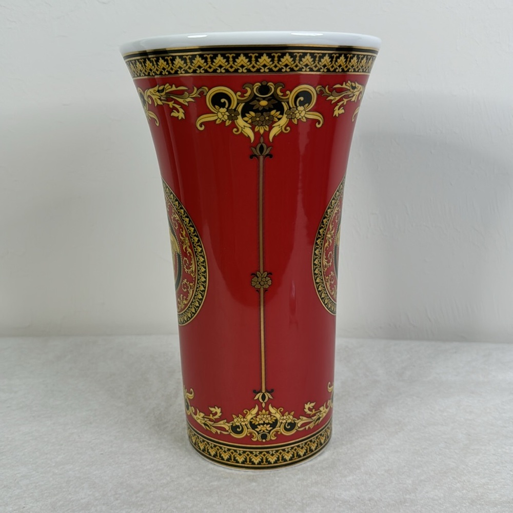 VERSACE MEDUSA RED BLACK GOLD WHITE LARGE VASE ROSENTHAL - Picture 3 of 7